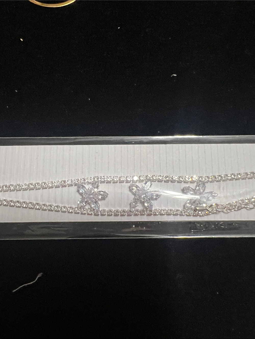 Crystal Flower Double Strand Choker Necklace - Silver